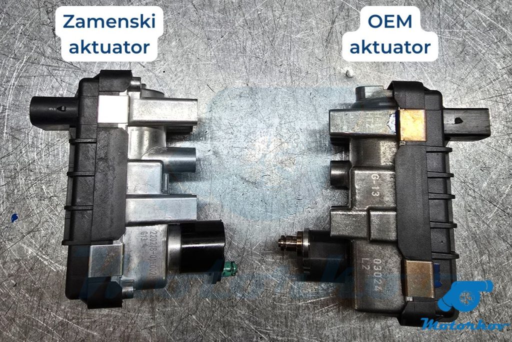 Poređenje OEM i zamenskog aktuatora za Mercedes OM642 turbinu – fabrički precizan naspram neispravnog rešenja.