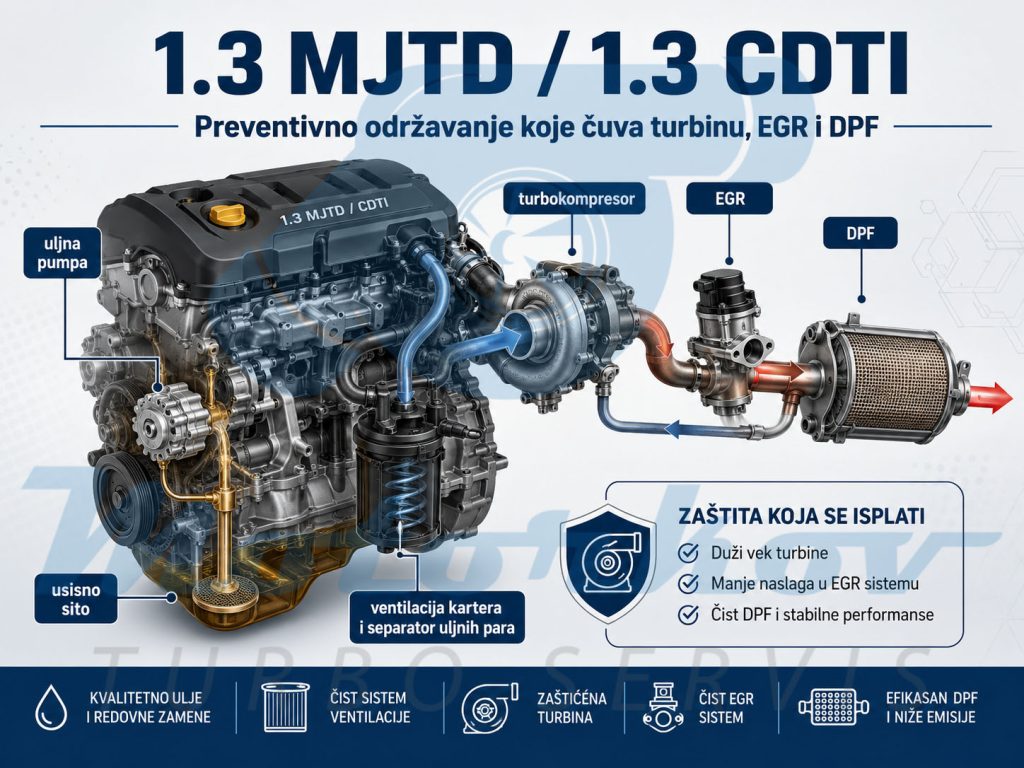 1.3 MJTD i 1.3 CDTI preventivno održavanje turbokompresora, EGR sistema i DPF filtera